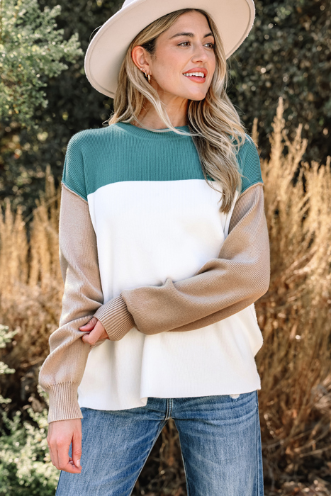 HIDDEN GEMS | Colorblock Ribbed Knit Long Sleeve Sweater