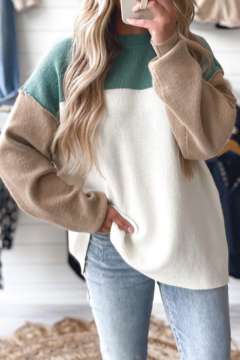 HIDDEN GEMS | Colorblock Ribbed Knit Long Sleeve Sweater