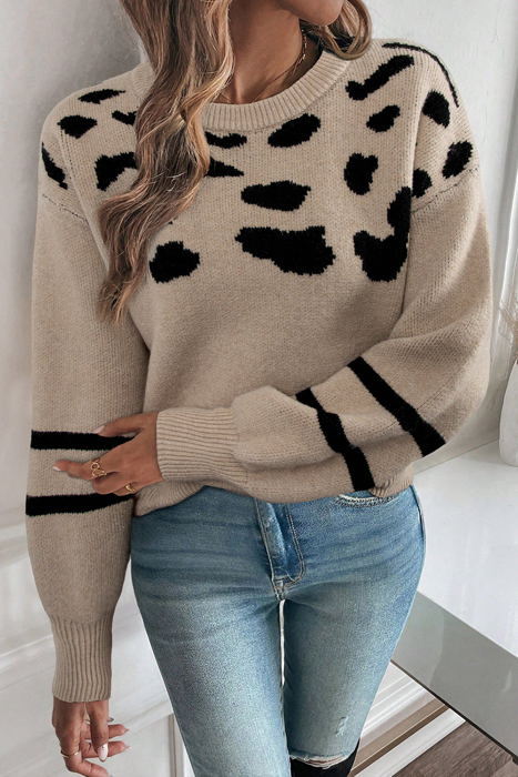 HIDDEN GEMS | Leopard Stripe Drop Shoulder Sweater