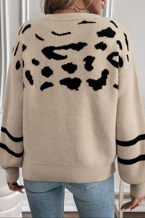 HIDDEN GEMS | Leopard Stripe Drop Shoulder Sweater