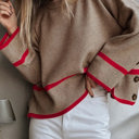  HIDDEN GEMS | Stripe Buttoned Side Ribbed Knit Sweater