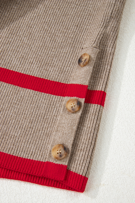 HIDDEN GEMS | Stripe Buttoned Side Ribbed Knit Sweater