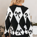  HIDDEN GEMS | Bow Colorblock Harlequin Diamond Sweater