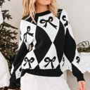  HIDDEN GEMS | Bow Colorblock Harlequin Diamond Sweater
