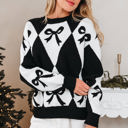  HIDDEN GEMS | Bow Colorblock Harlequin Diamond Sweater