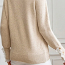  HIDDEN GEMS | Eyelet Lace Trim Buttoned Cuff Sweater