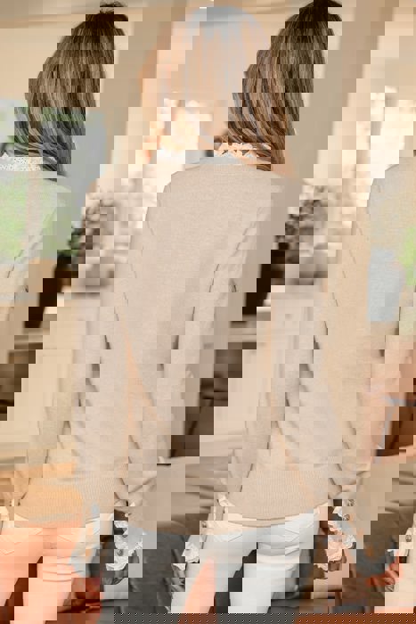 Eyelet Lace Trim Buttoned Cuff Sweater