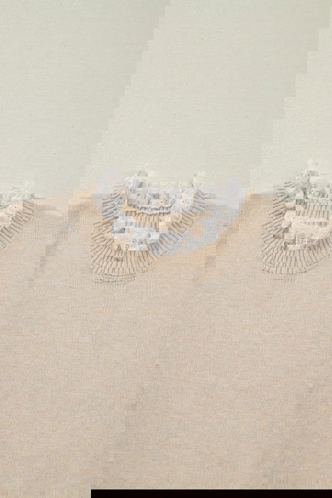 Eyelet Lace Trim Buttoned Cuff Sweater