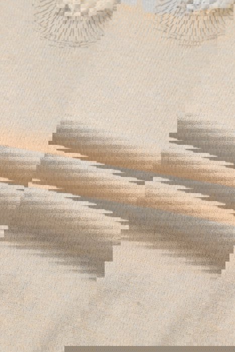 Eyelet Lace Trim Buttoned Cuff Sweater