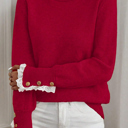  HIDDEN GEMS | Eyelet Lace Trim Buttoned Cuff Sweater