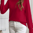  HIDDEN GEMS | Eyelet Lace Trim Buttoned Cuff Sweater