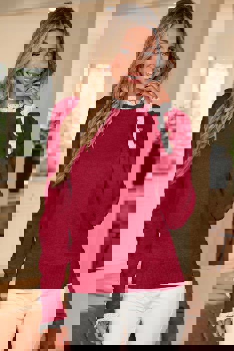 Eyelet Lace Trim Buttoned Cuff Sweater