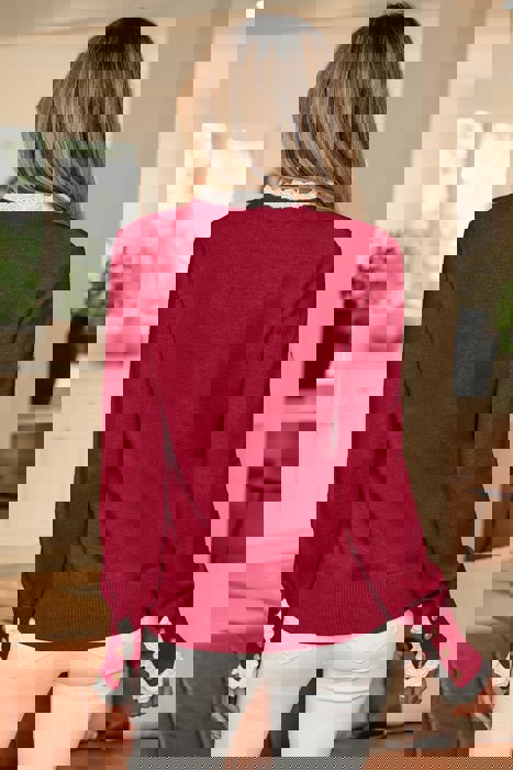 Eyelet Lace Trim Buttoned Cuff Sweater