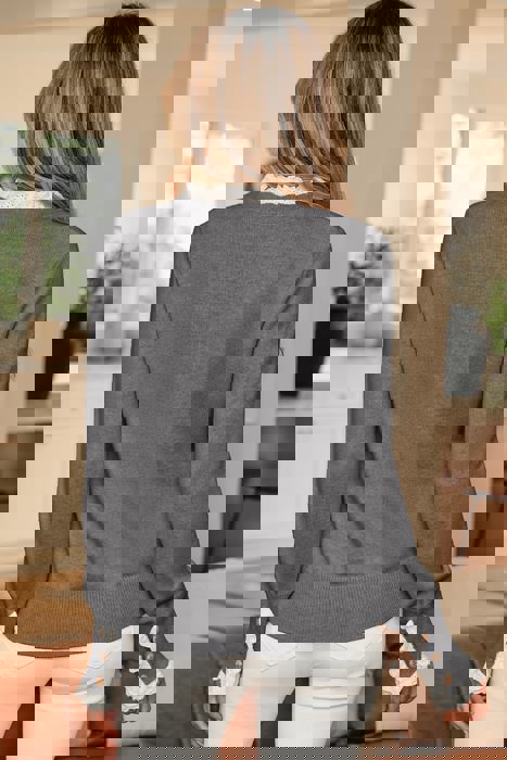 Eyelet Lace Trim Buttoned Cuff Sweater