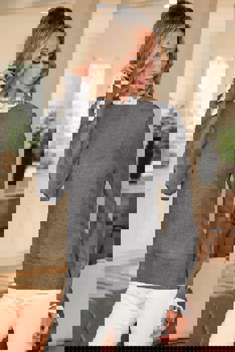 Eyelet Lace Trim Buttoned Cuff Sweater