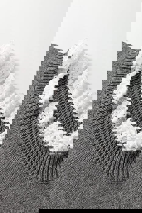 Eyelet Lace Trim Buttoned Cuff Sweater