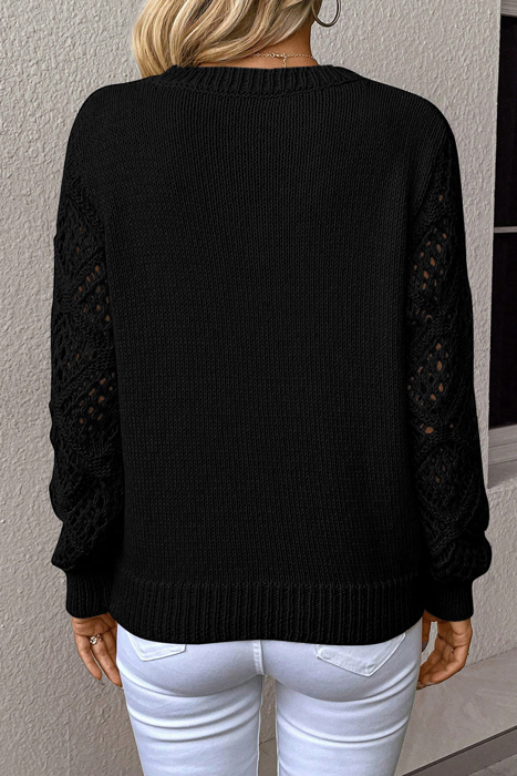HIDDEN GEMS | Patchwork Pointelle Knit V-Neck Sweater