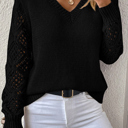  HIDDEN GEMS | Patchwork Pointelle Knit V-Neck Sweater