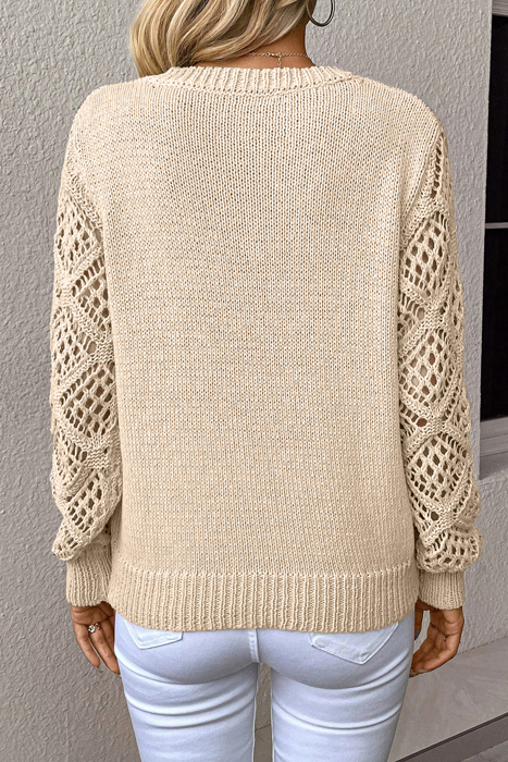 HIDDEN GEMS | Patchwork Pointelle Knit V-Neck Sweater