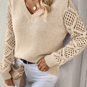  HIDDEN GEMS | Patchwork Pointelle Knit V-Neck Sweater