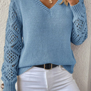  HIDDEN GEMS | Patchwork Pointelle Knit V-Neck Sweater