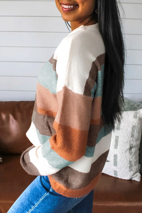 HIDDEN GEMS | Stripe Colorblock Drop Shoulder Sweater