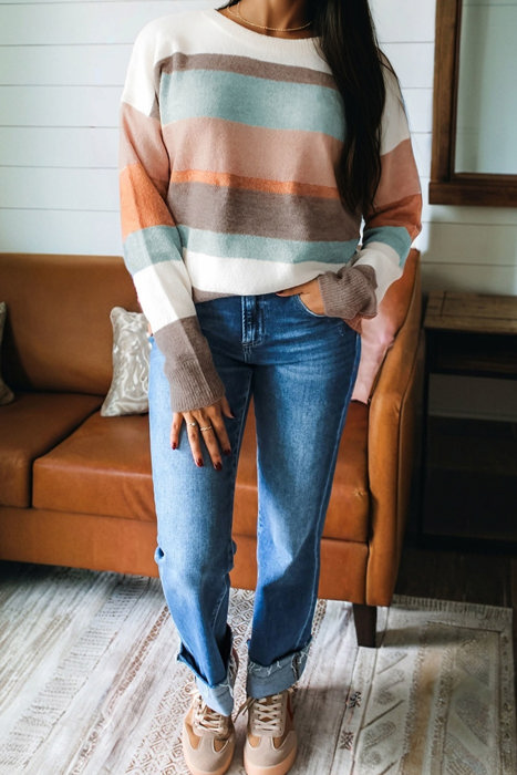 HIDDEN GEMS | Stripe Colorblock Drop Shoulder Sweater