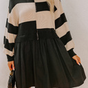  HIDDEN GEMS | Stripe Patchwork Sweater Mini Dress