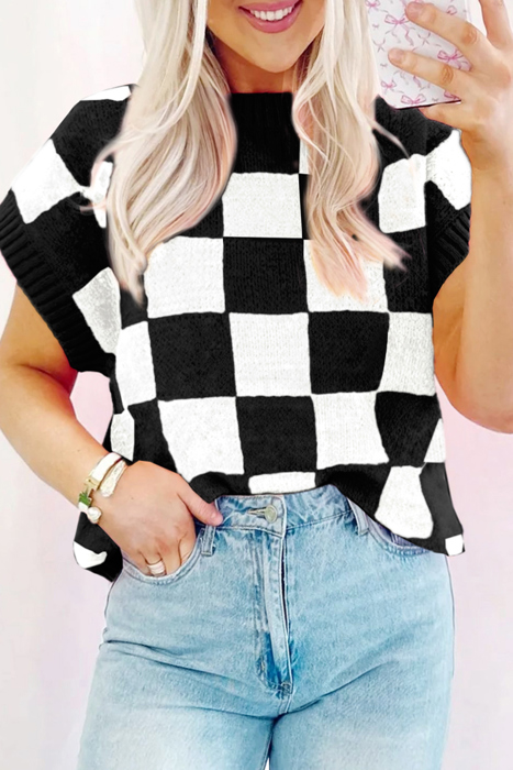 HIDDEN GEMS Checker Sweater Knit Top