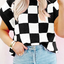  HIDDEN GEMS Checker Sweater Knit Top