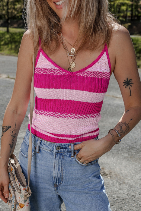 HIDDEN GEMS | Stripe Adjustable Strap Sweater Tank