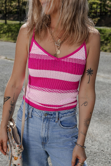 HIDDEN GEMS | Stripe Adjustable Strap Sweater Tank