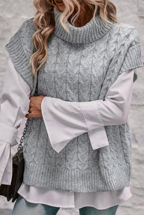 HIDDEN GEMS Cable Knit Turtleneck Top