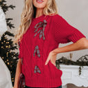  HIDDEN GEMS | Christmas Plaid Lace-Up Puff Sleeve Sweater