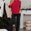  HIDDEN GEMS | Christmas Plaid Lace-Up Puff Sleeve Sweater