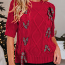  HIDDEN GEMS | Christmas Plaid Lace-Up Puff Sleeve Sweater