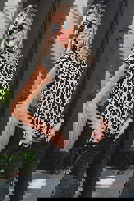 Leopard Mock Neck Short Sleeve Sweater