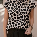  HIDDEN GEMS | Leopard Mock Neck Short Sleeve Sweater