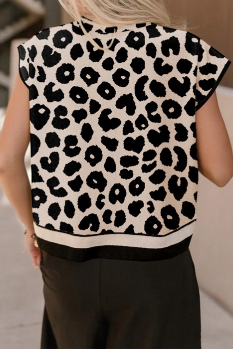 HIDDEN GEMS | Leopard Mock Neck Short Sleeve Sweater