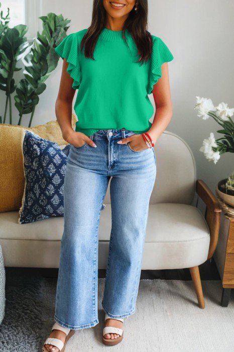 Soft Whisper Ruffle Short Sleeve Sweater