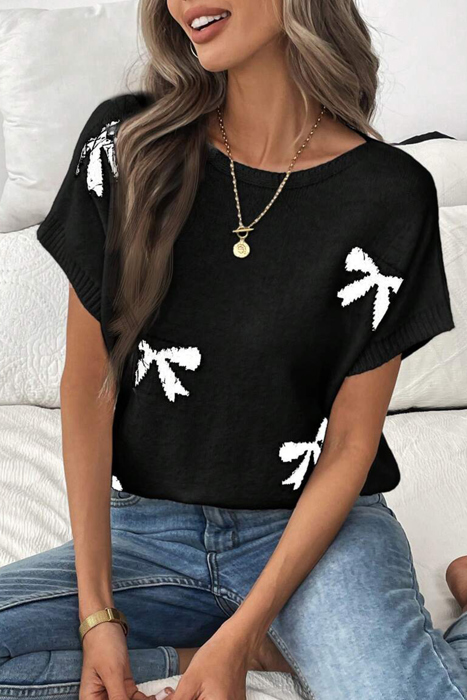 HIDDEN GEMS | Sweetheart Bows Short Sleeve Sweater