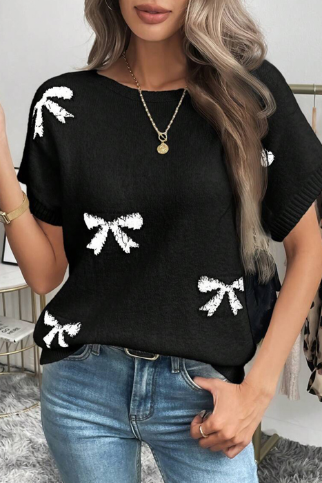 HIDDEN GEMS | Sweetheart Bows Short Sleeve Sweater