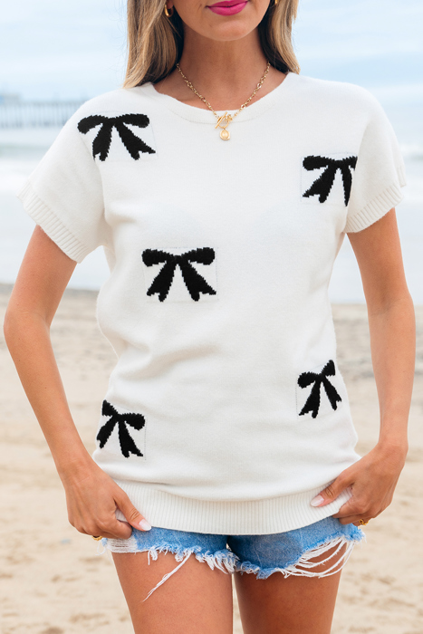 HIDDEN GEMS | Sweetheart Bows Short Sleeve Sweater