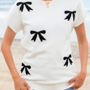  HIDDEN GEMS | Sweetheart Bows Short Sleeve Sweater