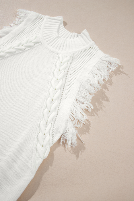 HIDDEN GEMS | Fringe Mock Neck Sleeveless Sweater