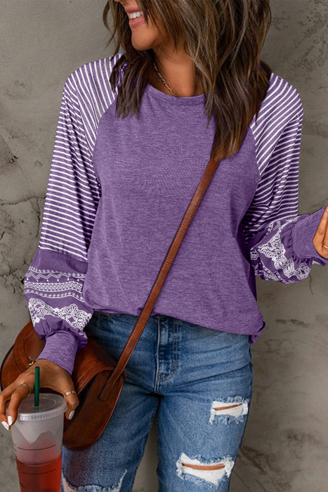 HIDDEN GEMS | Stripe Patchwork Long Sleeve Top