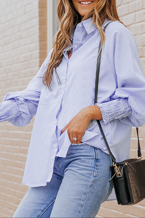 HIDDEN GEMS | Stripe Smocked Cuff Buttoned Shirt