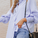  HIDDEN GEMS | Stripe Smocked Cuff Buttoned Shirt
