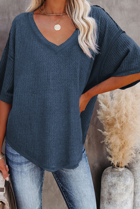 HIDDEN GEMS | Waffle Reverse Seam V-Neck Top
