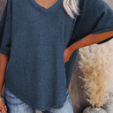  HIDDEN GEMS | Waffle Reverse Seam V-Neck Top